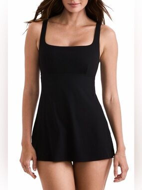 Mimi Flamingo Harper Rib Skirted Swim Dress Black Size L NWT